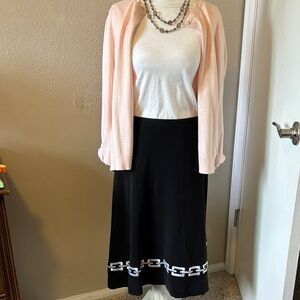 Liz Claiborne Black A-Line Skirt with White Chain Detail